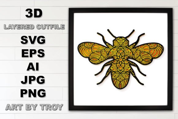 3D Bee Mandala Layered SVG Cut File