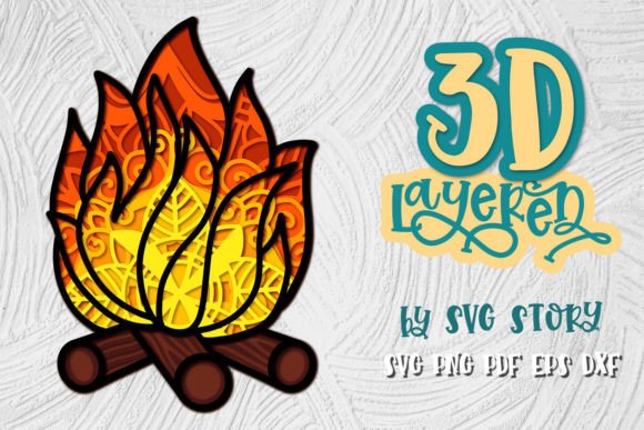 3D Bonfire Layered SVG Design for Camping Enthusiasts